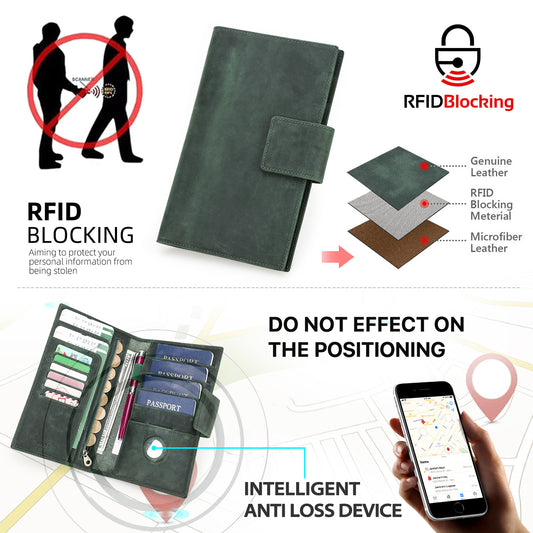 Premium Leder Reisepass-Etui mit Anti-Verlust Alarm